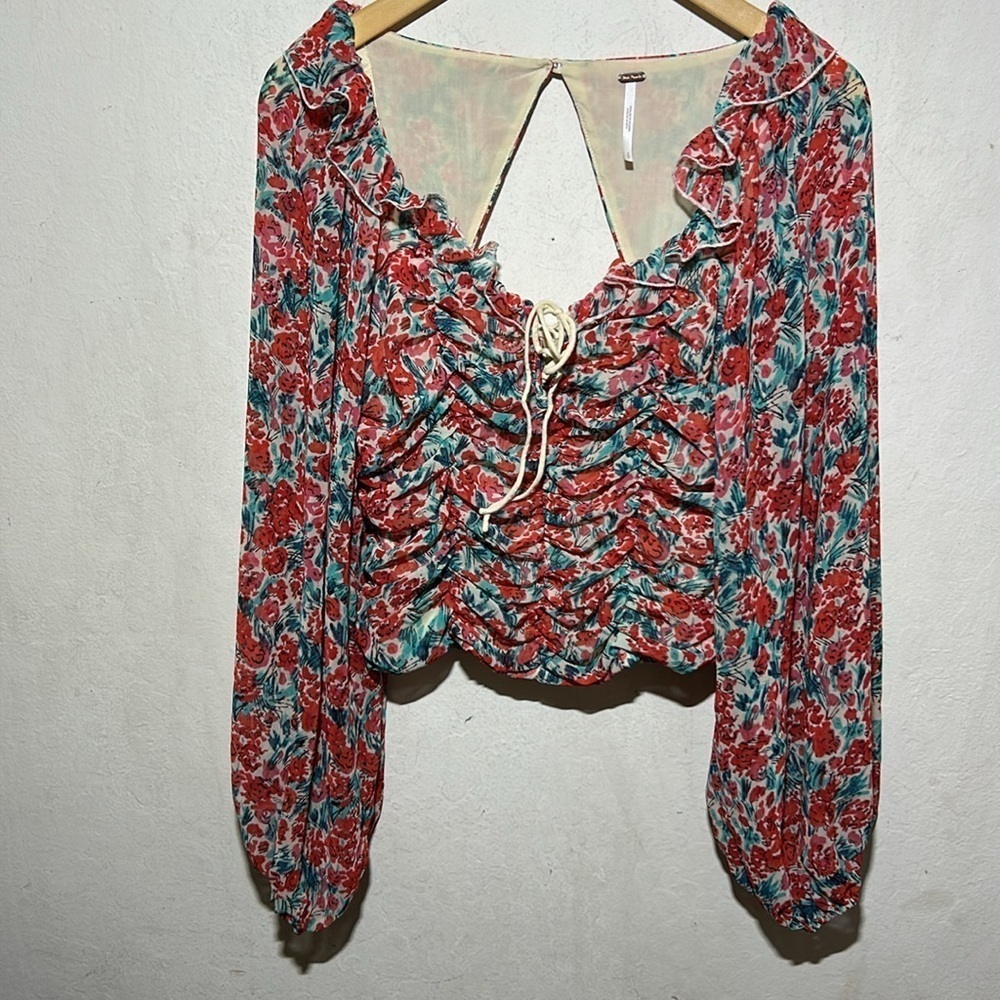 Free People Mabel Printed Top Rose Combo Red Size Small - Picture 3 of 7